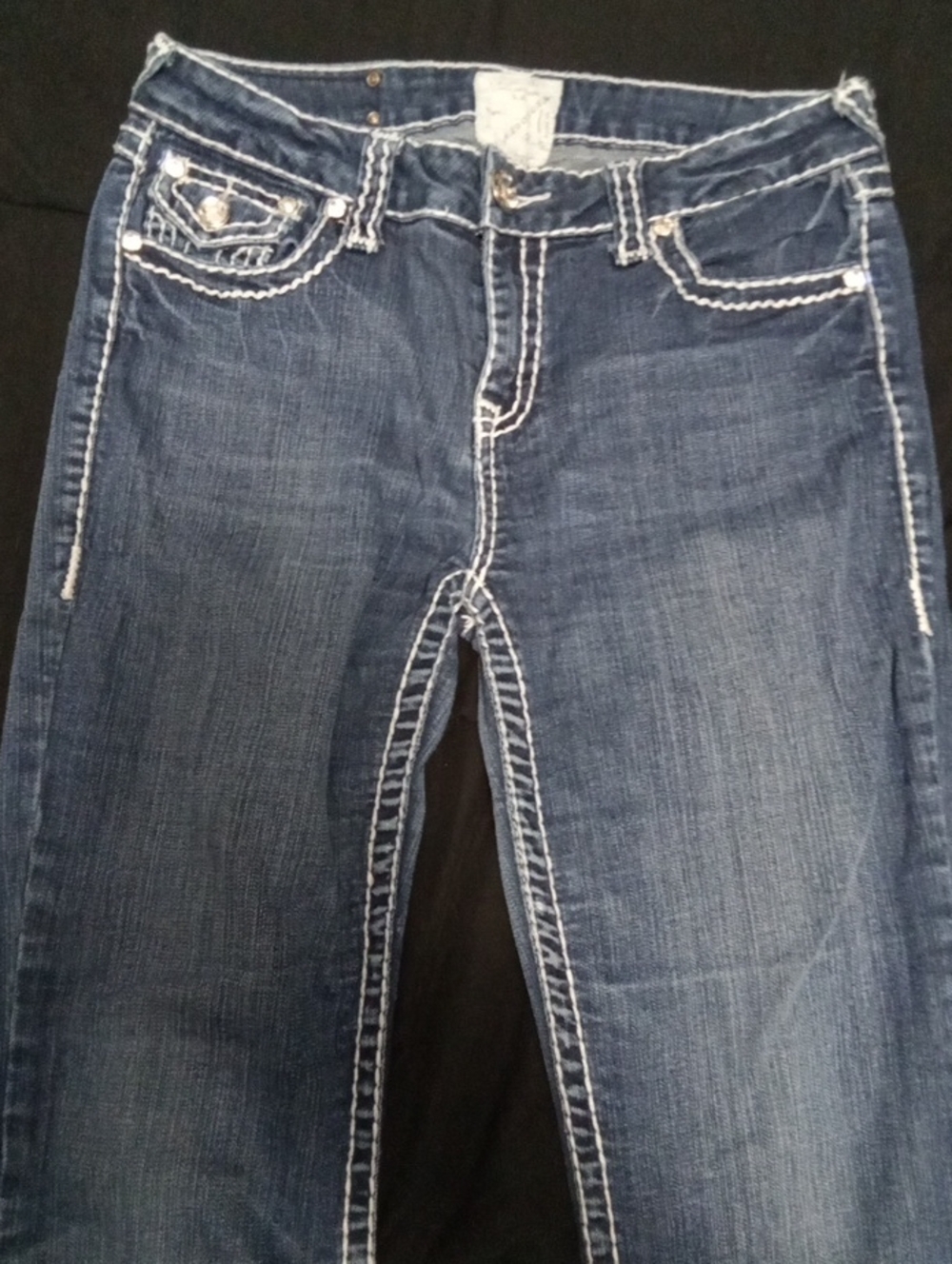 LA Idol  Size 11 Thick Stitch Rhinestone Embellished Bootcut Jeans Y2K